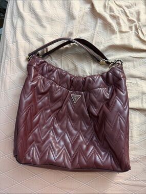 GUESS Quilted Chevron Hobo Bag in Wine